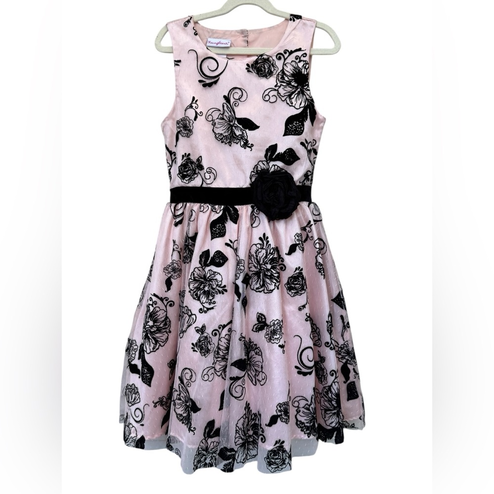 Younghearts Pink Tulle Dress with Velvet Floral Overlay size 10